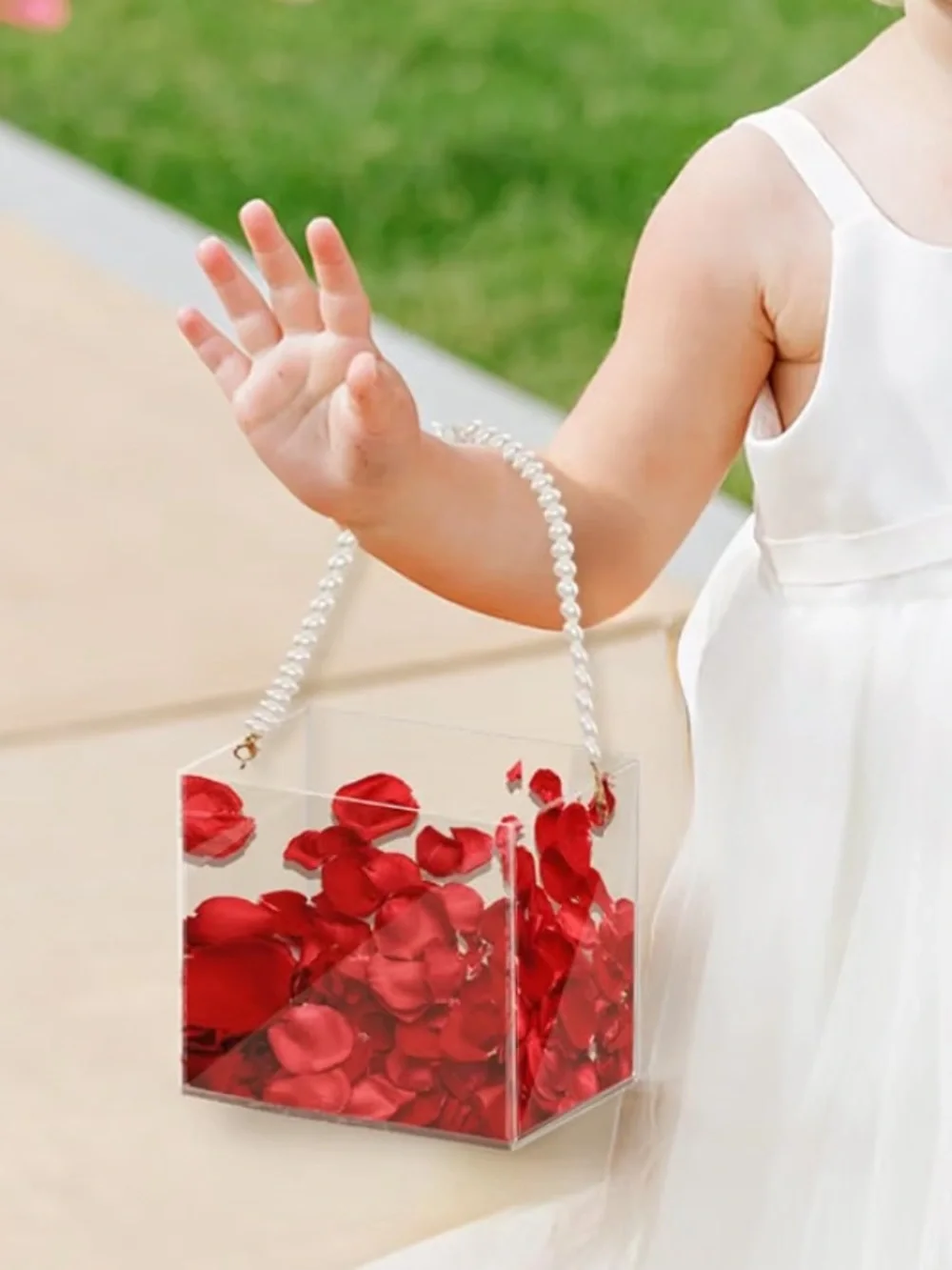 Pearl Handle Acrylic Flower Basket - Clear